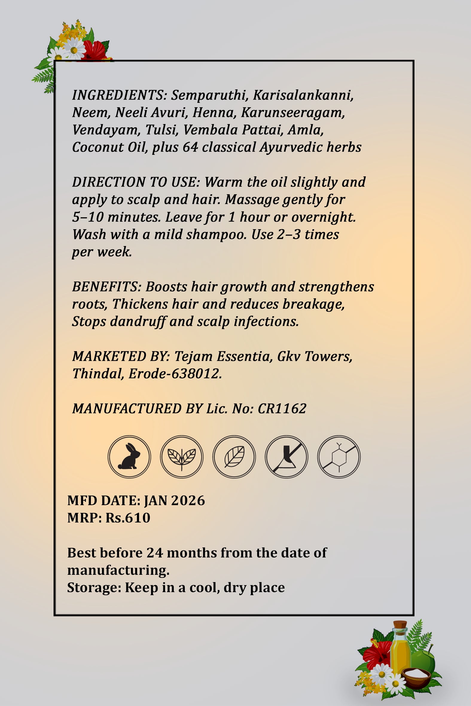 64 Herbs Ayurvedic Hair Oil 100 ml